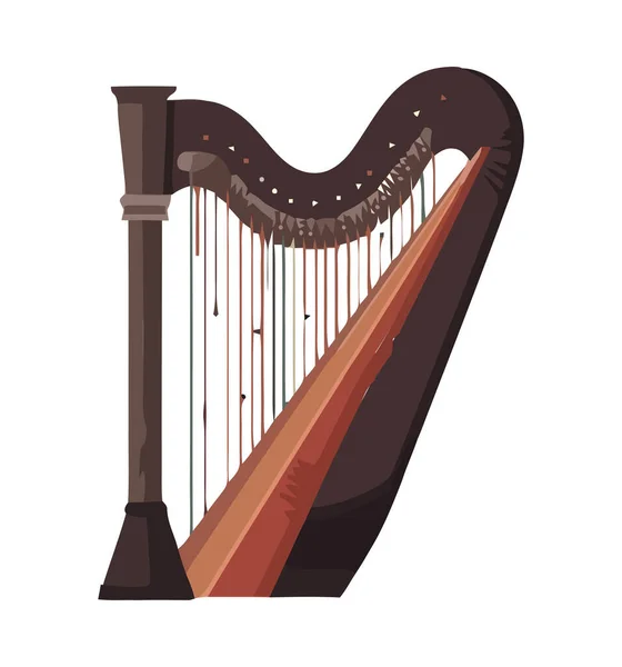 Harpa Madeira Instrumento Musical Corda Isolada — Vetor de Stock