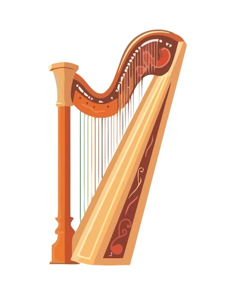 Guld Harpa Musikinstrument Sträng Isolerad — Stock vektor