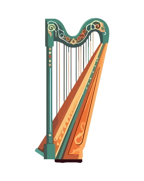 Grön Harpa Musikinstrument Sträng Isolerad — Stock vektor