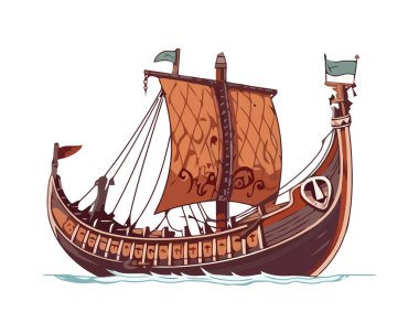 Dalgalar üzerinde yüzen gemi, izole edilmiş eski moda macera ikonu