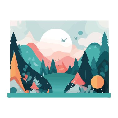 Dağ zirvesi silueti renkli günbatımına karşı izole edilmiş.