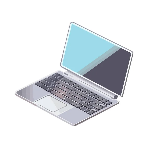 Moderner Laptop Auf Weiß Mit Drahtloser Technologie Isoliert — Stockvektor