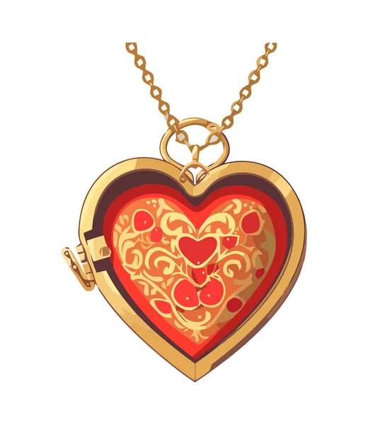 Gouden Ketting Hart Hanger Symboliseert Eeuwige Liefde Geïsoleerd — Stockvector