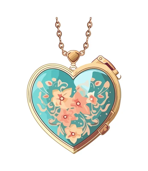 Золотое Сердце Ожерелье Символ Любви Романтики Изолированы — стоковый вектор