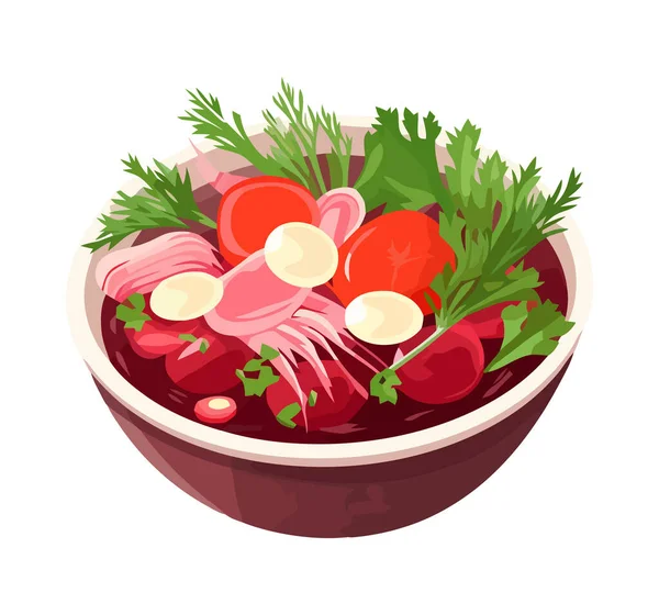 Makanan Salad Segar Dengan Sayuran Dan Rempah Rempah Terisolasi - Stok Vektor