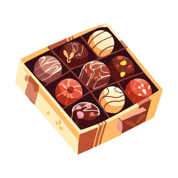 Zoete Chocolade Ballen Gastronomische Geschenkmand Geïsoleerd — Stockvector
