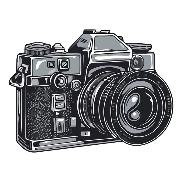 Fotógrafo Captura Câmera Antiga Com Lente Moderna Isolada — Vetor de Stock