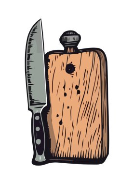 Keskin metalik mutfak bıçağı ve ahşap sapı izole.