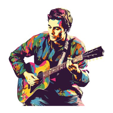 Gitar çalan kişi beyazdan ustalıkla telleri koparıyor