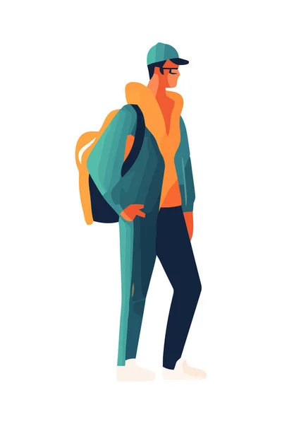 Muscular Man Walking Backpack Isolated — Stock Vector