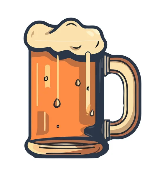 Frothy Beer Mug Symbolizes Celebration Refreshment Isolated — Stock Vector