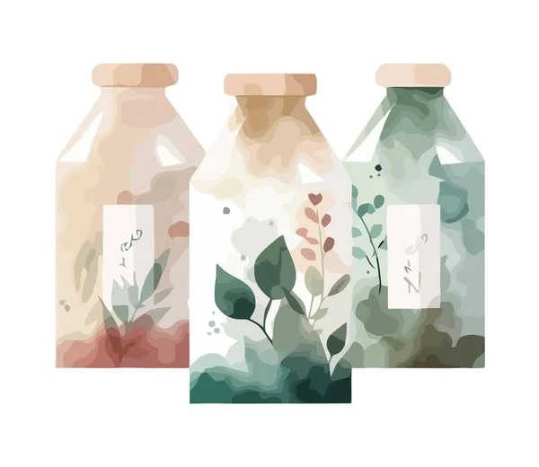 Biologische Medizin Flasche Mit Blattillustration Etikett Isoliert — Stockvektor