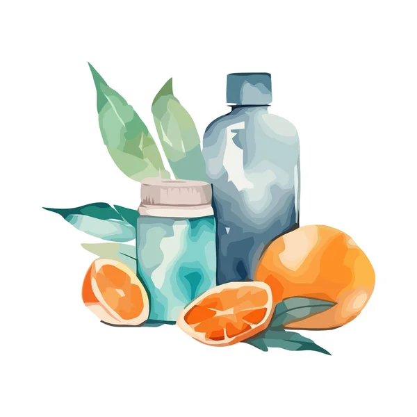 健康酒瓶中的新鲜柑橘类水果被分离出来 — 图库矢量图片
