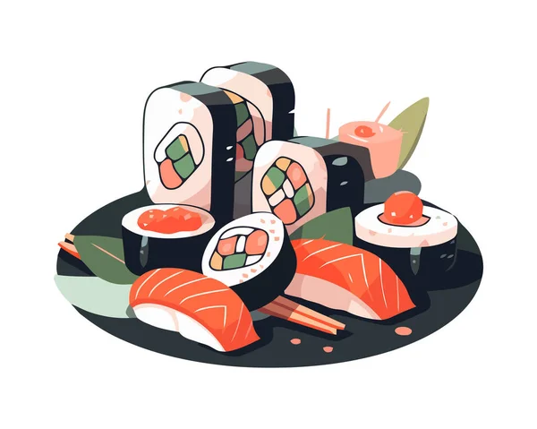 Tabakta Taze Deniz Ürünleri Yalıtılmış Sashimi — Stok Vektör