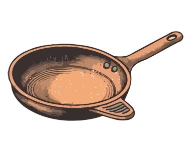 Antika kızartma tavası çıtır çıtır kızarmış yemeği izole eder.