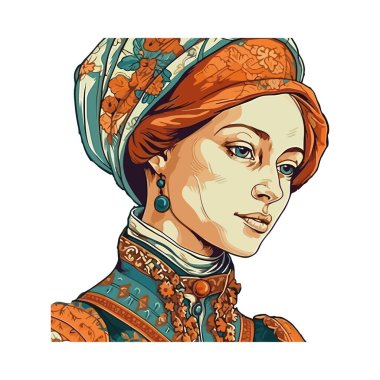 Genç Rönesans kadını şık bir takım elbise giyiyor.