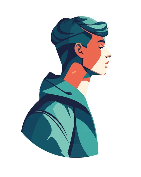 Profil Jeune Homme Avec Caractère Manteau Isolé — Image vectorielle