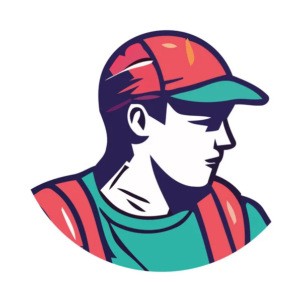 Fröhlicher Mann Mit Baseballkappe Isoliert — Stockvektor