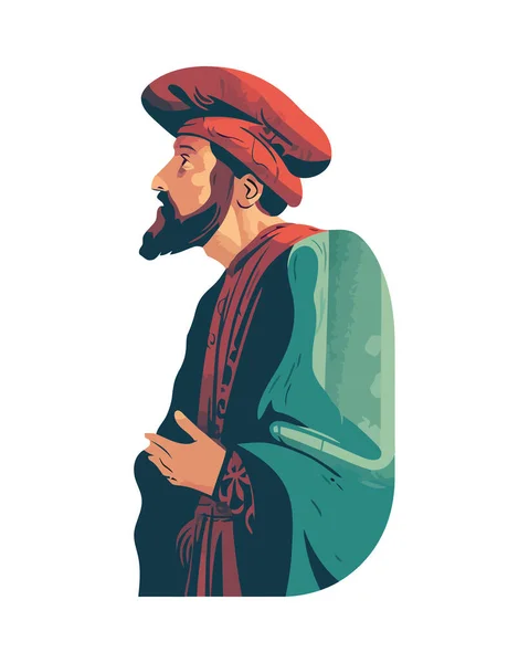 Satu Orang Berdiri Dalam Pakaian Tradisional Arab Terisolasi - Stok Vektor