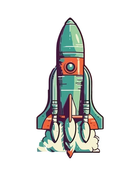 Flying Rocket Symbolizes Success Space Isolated — Stock Vector