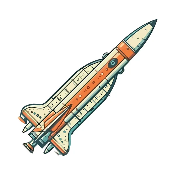 Vol Fusée Vaisseau Spatial Décollant Avec Une Flamme Isolée — Image vectorielle