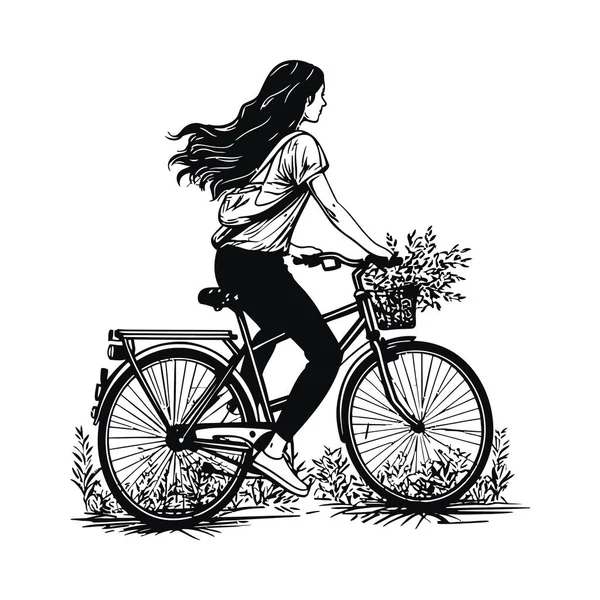 Велосипедный Силуэт Мчится Природе Красиво — стоковый вектор