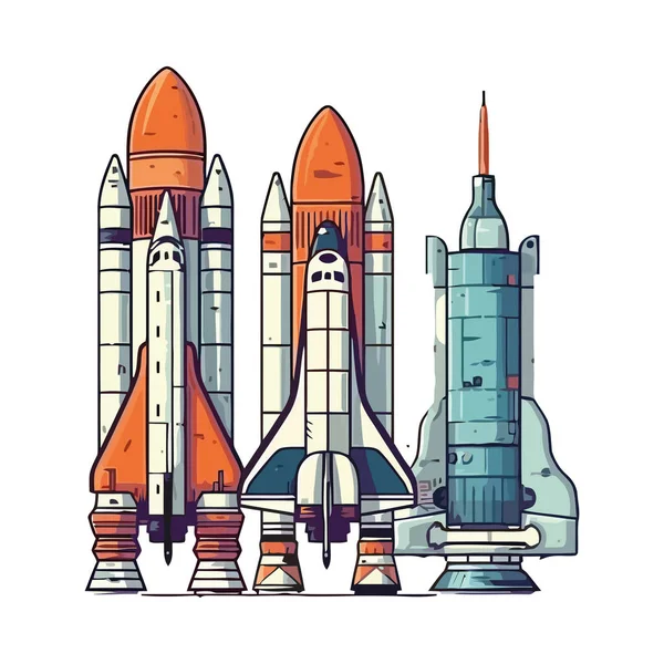 Naves Espaciales Futuristas Cohetes Volando Vehículos Aislados — Vector de stock
