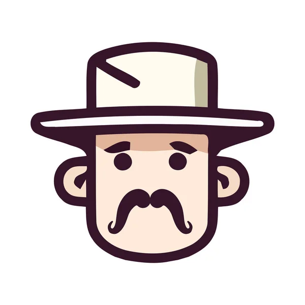 Homme Dessin Animé Mignon Avec Moustache Chapeau Isolé — Image vectorielle