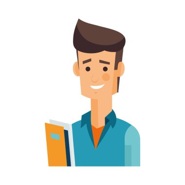 Gülümseyen adam ve öğrenci kitaptan öğreniyor.