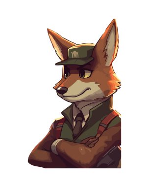 İzci üniformalı tilki çizgi filmi izole edildi.