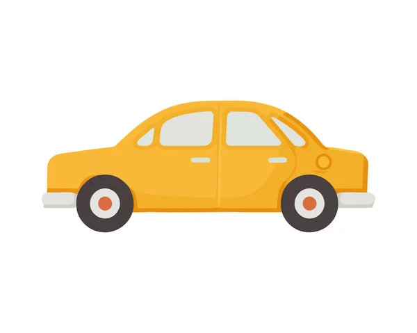 Κίτρινο Αυτοκίνητο Οδήγηση Επίπεδο Δρόμο Απομονωμένο — Διανυσματικό Αρχείο