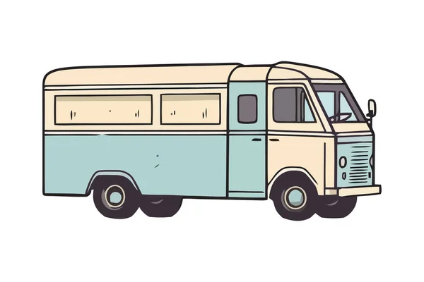 蓝色面包车象征着与外界隔绝的公路旅行的自由 — 图库矢量图片