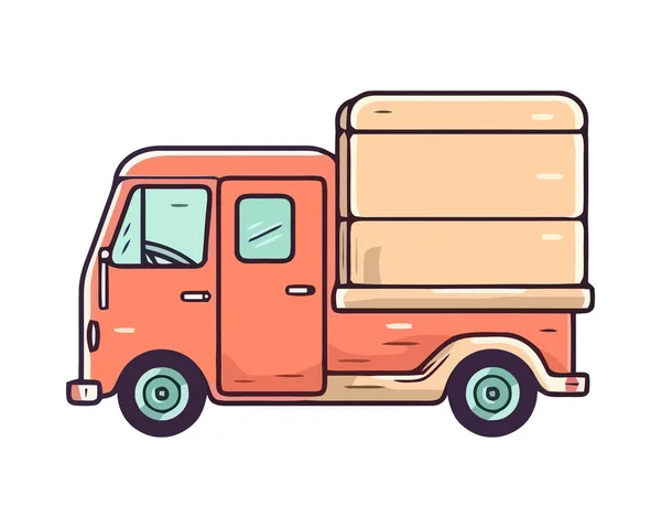驾驶卡车运送孤立货物的集装箱 — 图库矢量图片