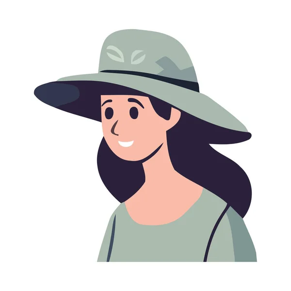 Junge Frau Trägt Eleganten Hut Charakter Isoliert — Stockvektor
