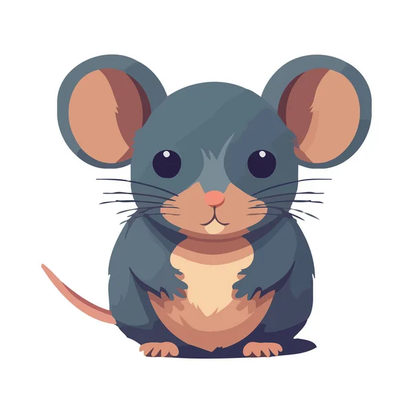 Cute Myszy Kreskówki Siedzi Puszystym Ogonem Izolowane — Wektor stockowy