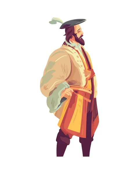 Hombre Renacentista Con Sombrero Con Plumas Aisladas — Archivo Imágenes Vectoriales