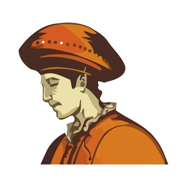 Renaissance Mann Mit Hut Klassischen Charakter Isoliert — Stockvektor