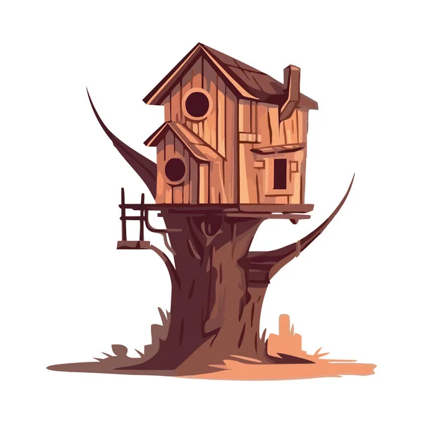 Cute Birdhouse Gałęzi Drzewa Lesie Izolowane — Wektor stockowy