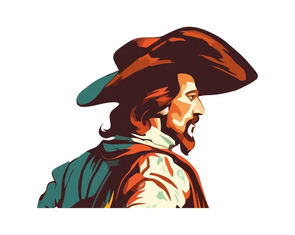 Renaissance Man Traditional Clothes Profile Isolated — Stock Vector