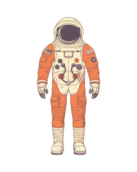 Futuristic Characters Standing Space Suits Isolated — Stock Vector