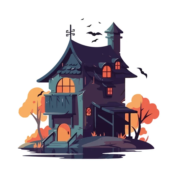 Ciemny Zamek Halloween Budynek Ikona Izolowane — Wektor stockowy