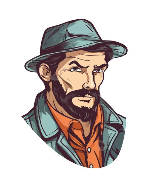 Бородатый Человек Шляпе Характер Изолирован — стоковый вектор