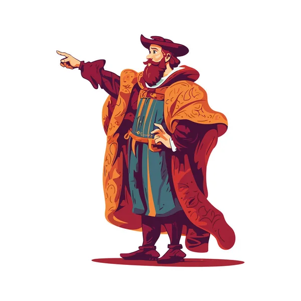 Renaissance Mann Mit Traditioneller Kleidung Isoliert — Stockvektor