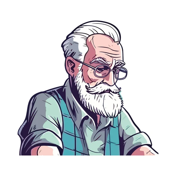 Lachende Senior Cartoon Grootvader Karakter Geïsoleerd — Stockvector