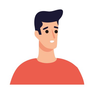 Kırmızı tişört ikonu giyen gülümseyen adam izole edilmiş.