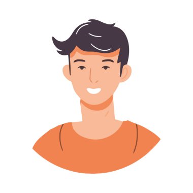 Tatlı saç stili ikonu olan, gülümseyen karikatür avatarı çocuk.