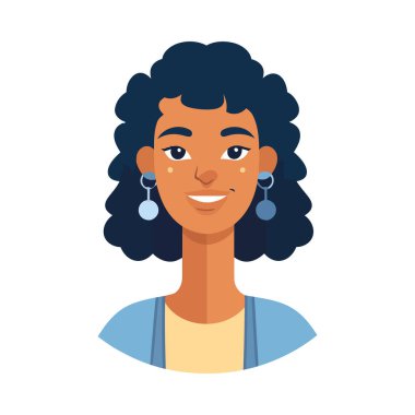 Neşeli kadın gülümsüyor, kadın vektör portresi izole edilmiş.