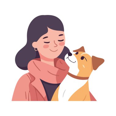 Sevimli kız ve köpek yavrusu mutluluk ve mutluluk simgesi getiriyor.