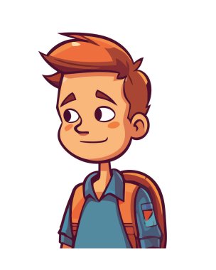 Sırt çantalı, gülümseyen okul çocuğu, izole edilmiş bir ikon.