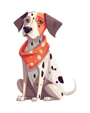 Sevimli köpek yavrusu neşeli arkadaş ikonu ile yalnız oturuyor.